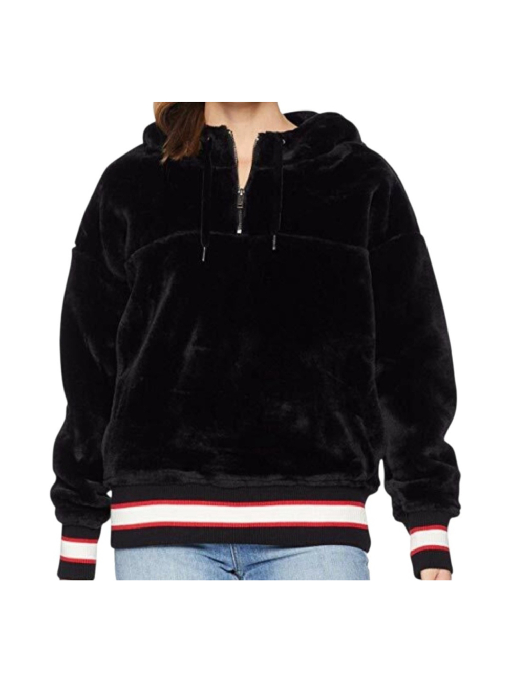 UGG Kailani Women's Black Quarter-Zip Sherpa Hoodie Sweatshirt Size Small